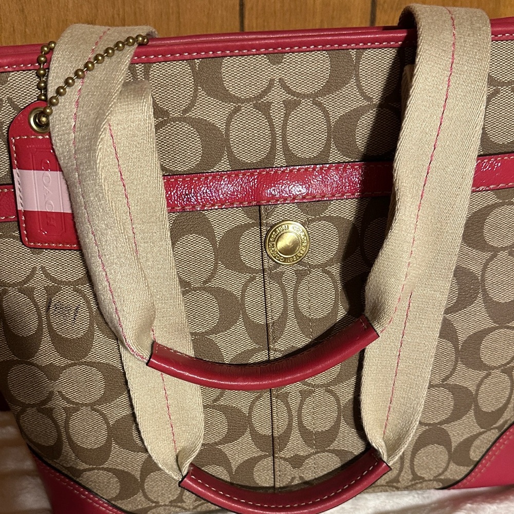 Coach Brown and Pink Signature Tote - Picture 7 of 13